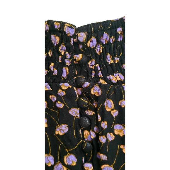 Free People "Pretty Baby" Mini Dress Black Floral V-Neck Cut-Out Back Elastic Wa - Picture 8 of 11